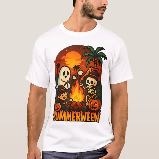 Camiseta Dia de as Bruxas engraçado de Esqueleto Summerween (Frente)