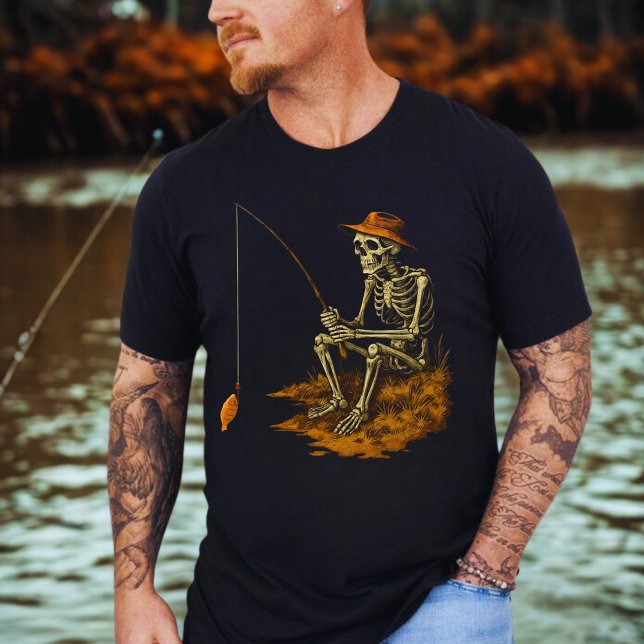 Camiseta Dia de as Bruxas engraçado de Pesca do Esqueleto (Criador carregado)