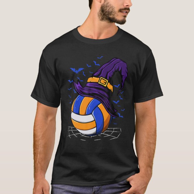 Camiseta Dia de as Bruxas engraçado de Voleibol Bruxo Hat (Frente)