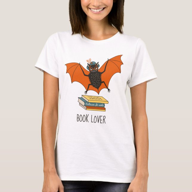 Camiseta Dia de as Bruxas engraçado do Bat Book Lover (Frente)