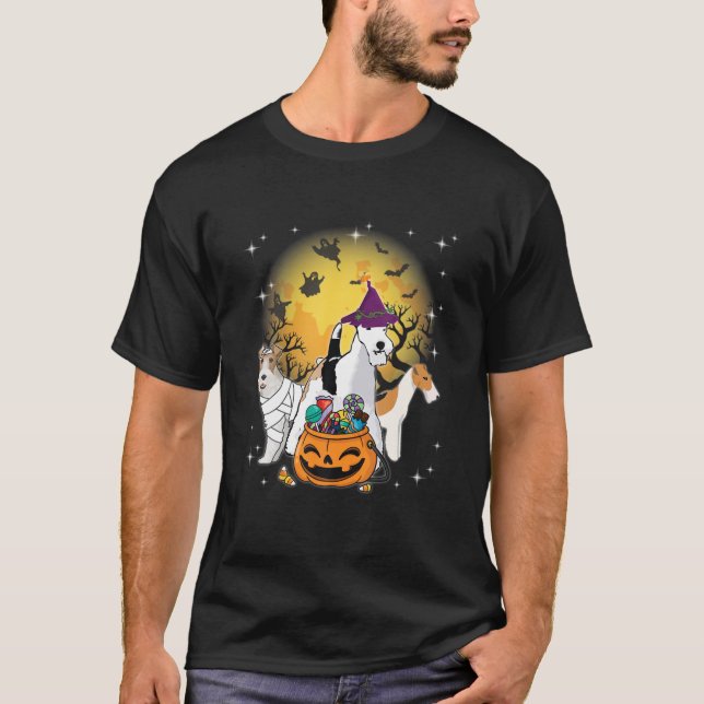 Camiseta Dia de as Bruxas engraçado Fox Terrier Witch Pumpk (Frente)