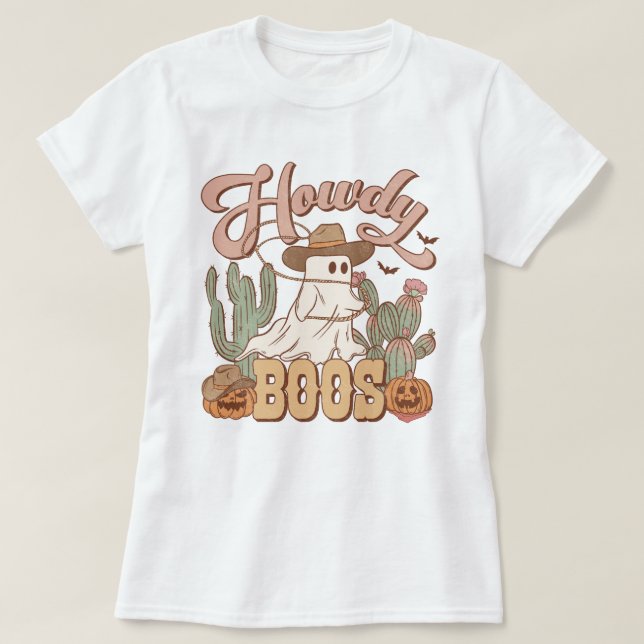 Camiseta Dia de as Bruxas engraçado Howdy Boos, do País Oci (Frente do Design)