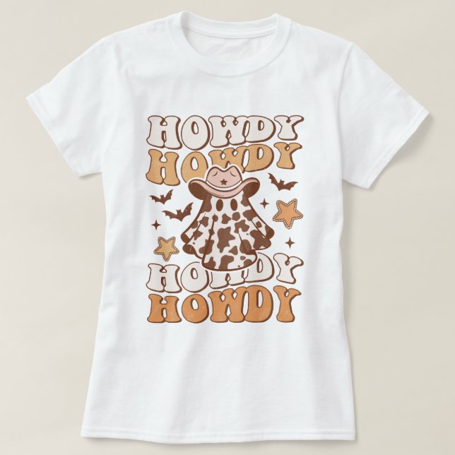 Camiseta Dia de as Bruxas engraçado Howdy, Moça do País Oci (Frente do Design)
