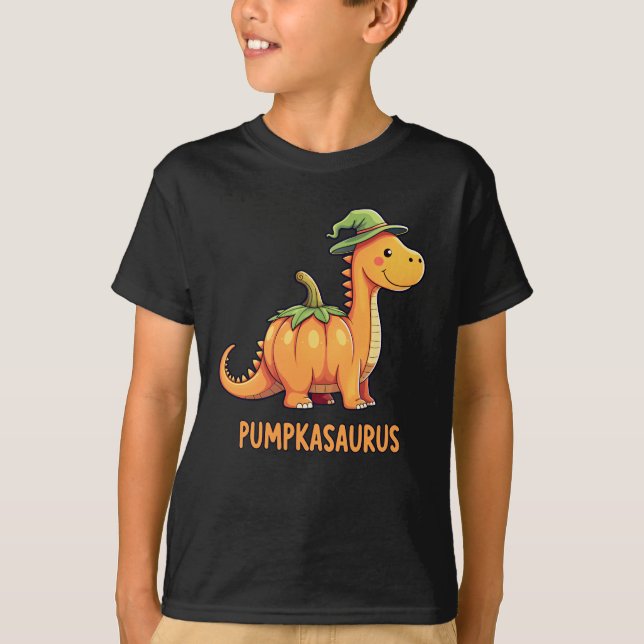 Camiseta Dia de as Bruxas engraçado Pumpkasaurus Dinossauro (Frente)