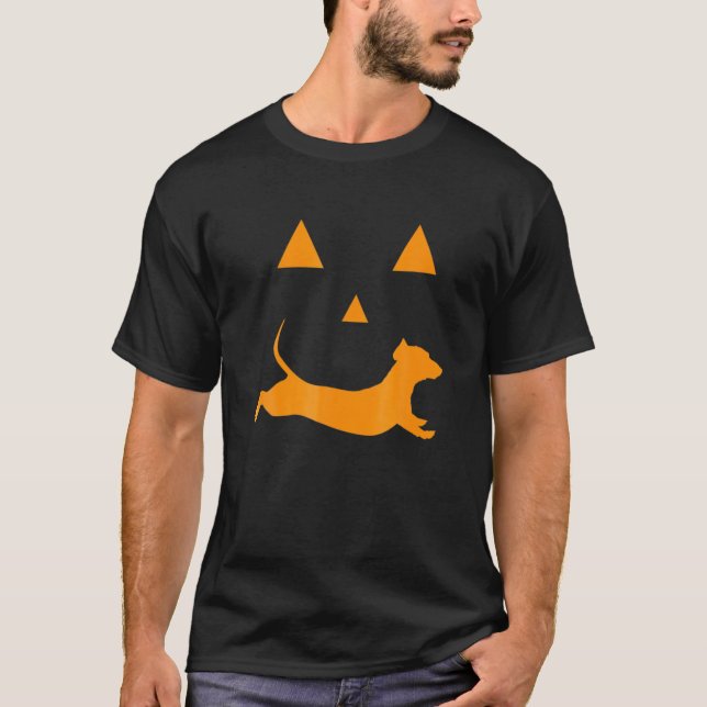 Camiseta Dia de as Bruxas engraçado Pumpkin Dachshund Jack- (Frente)