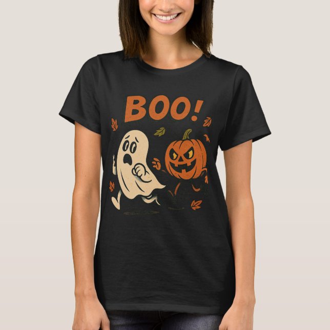 Camiseta Dia de as Bruxas engraçado Pumpkin perseguindo fan (Frente)