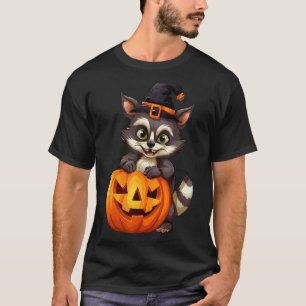 Camiseta Dia de as Bruxas engraçado Racoon Witch Hat Pumpki