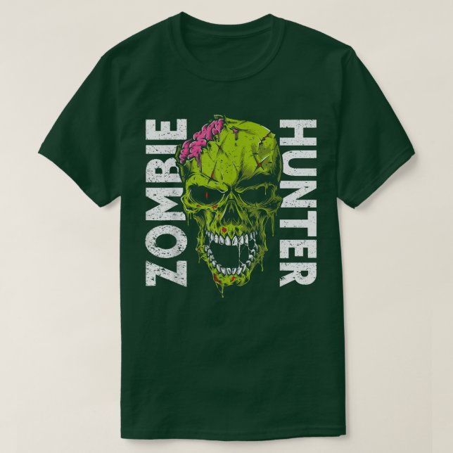 Camiseta Dia de as Bruxas engraçado Roupa do Zombie Hunter  (Frente do Design)