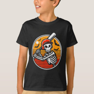 Camiseta Dia de as Bruxas engraçado Skeleton Baseball Playe