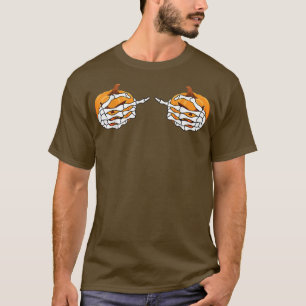 Camiseta Dia de as Bruxas engraçado Skeleton Hand Pumpkin B