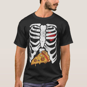 Camiseta Dia de as Bruxas engraçado Skeleton Rib Cage Pizza