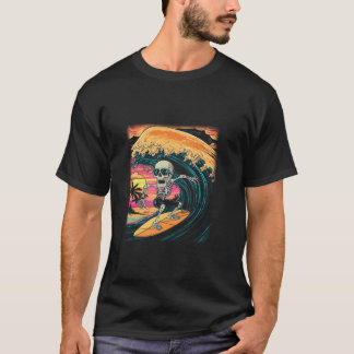 Camiseta Dia de as Bruxas engraçado Spookey Skeleton Surfin
