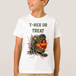 Camiseta Dia de as Bruxas engraçado T-rex Cabeça Come Abóbo