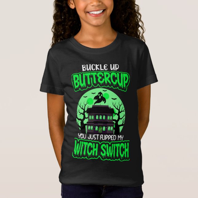 Camiseta Dia de as Bruxas engraçado Witch Switch Neon Green (Frente)