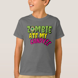 Camiseta Dia de as Bruxas engraçado "Zombie Ate My Candy"