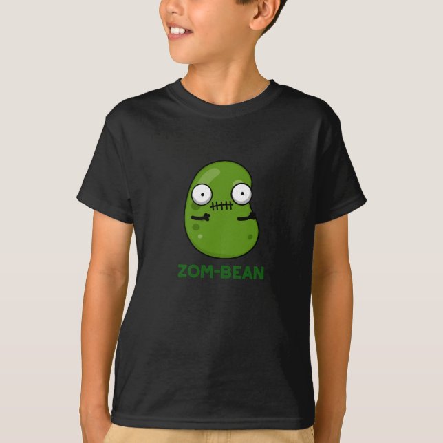 Camiseta Dia de as Bruxas engraçado Zombie Bean Pun Dark BG (Frente)