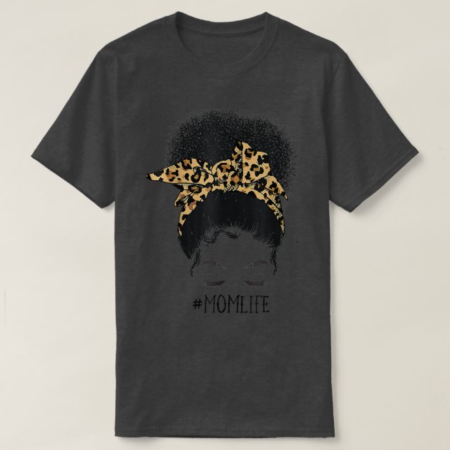 Camiseta Dia de as mães Afro-Americano Leopardo Negro Mo (Frente do Design)