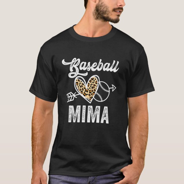 Camiseta Dia de as mães Baseball Mima Leopardo Mulheres (Frente)