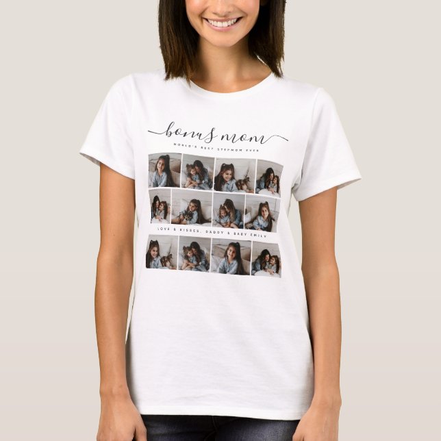 Camiseta Dia de as mães Branco da Colagem de Fotos Única Bô (Frente)