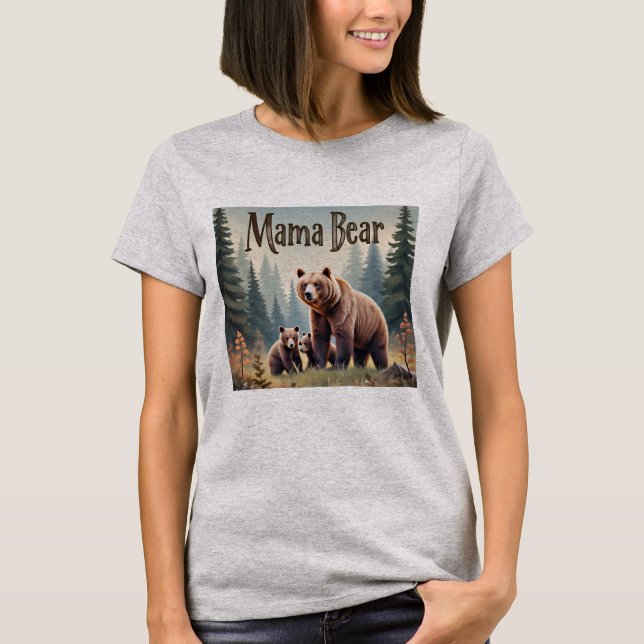 Camiseta Dia de as mães Brown Mama Bear Cubs Fores (Frente)