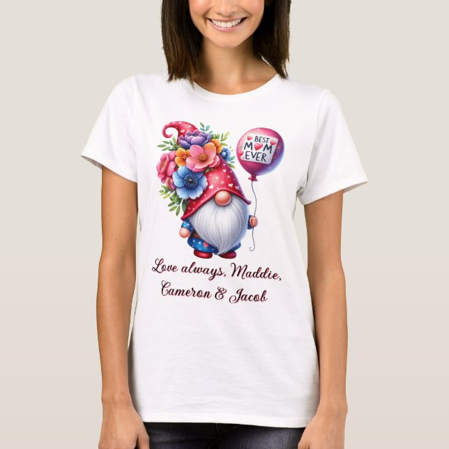 Camiseta Dia de as mães charmoso Gnomo Personalizado Melhor (Frente)