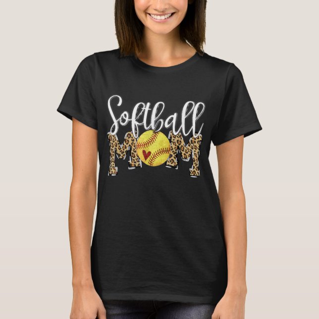 Camiseta Dia de as mães de Mãe de Softball Leopard Baseball (Frente)