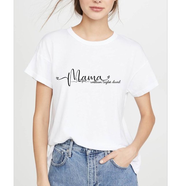 Camiseta Dia de as mães de Nomes de Crianças da Mãe Moderna (Criador carregado)
