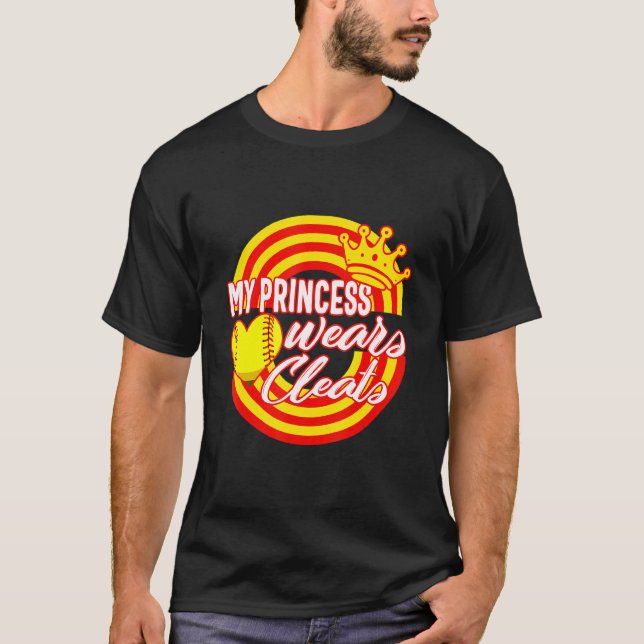 Camiseta Dia de as mães de Softball Minha Princesa Veste Li (Frente)