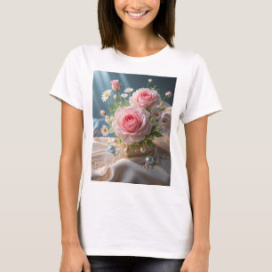 Camiseta Dia de as mães Delicar rosas rosa e margaridas bra