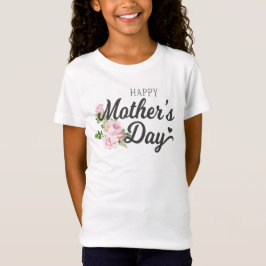Camiseta Dia de as mães Feliz com Rosas Rosa | T-Shirt