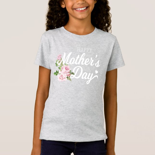 Camiseta Dia de as mães Feliz com Rosas Rosa | T-Shirt (Frente)