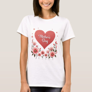 Camiseta Dia de as mães Feliz Coração Floral