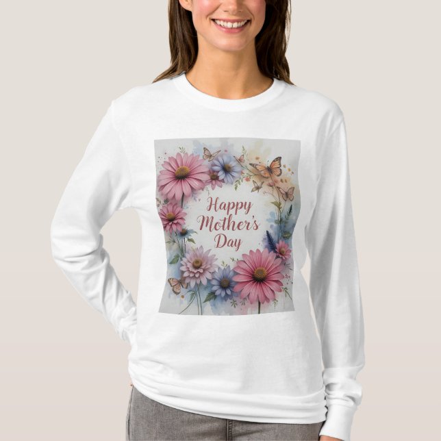 Camiseta Dia de as mães Feliz de Flores Selvagens (Frente)