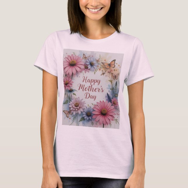 Camiseta Dia de as mães Feliz de Flores Selvagens (Frente)