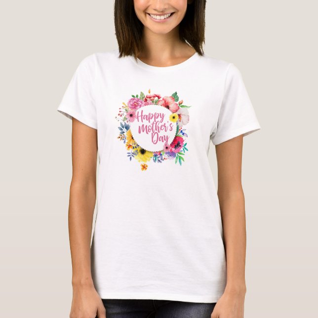 Camiseta Dia de as mães Feliz Elegante Floral | Círculo Sup (Frente)