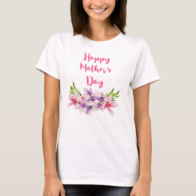 Camiseta Dia de as mães Feliz Floral Watercolor (Frente)