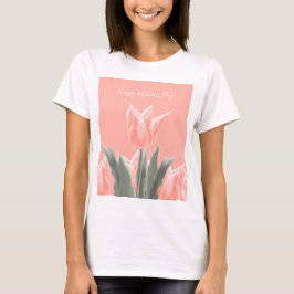 Camiseta Dia de as mães feliz! Flores de Tulipas de Pêssego