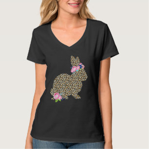Camiseta Dia de as mães felz pascoa Coelho Leopardo Floral