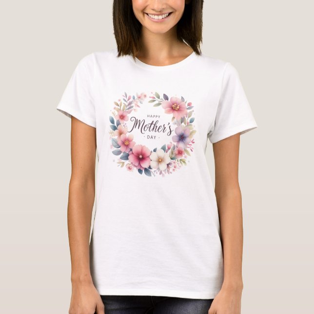 Camiseta Dia de as mães primavera floral roxo e rosa (Frente)