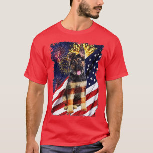 Camiseta Dia de Bandeira do German shepherd American Flag F