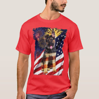 Camiseta Dia de Bandeira do German shepherd American Flag F