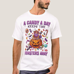 Camiseta Dia de Doces Mantém Monstros Longe Abóbora de Hall