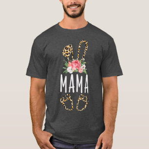 Camiseta Dia de Felz pascoa do Leopardo Floral Mama Bunny G