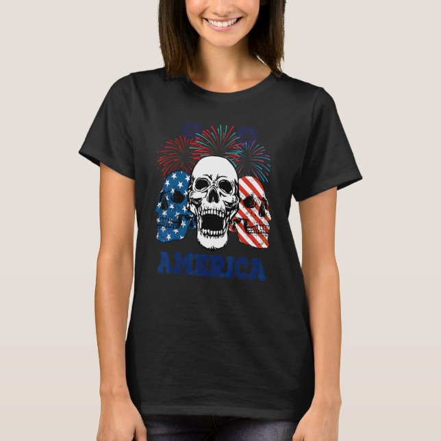 Camiseta Dia de Independência do Skull American Flag (Frente)