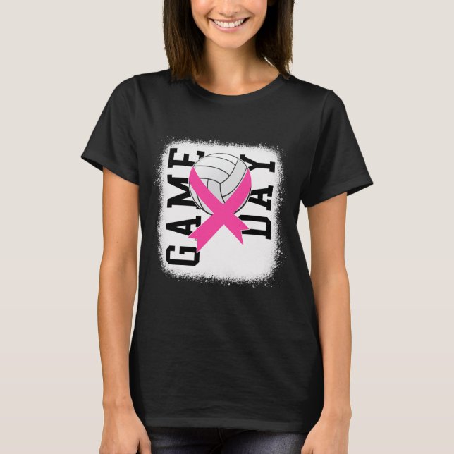 Camiseta  Dia de Jogo Cancer de Mama Sensibilização Voleibo (Frente)