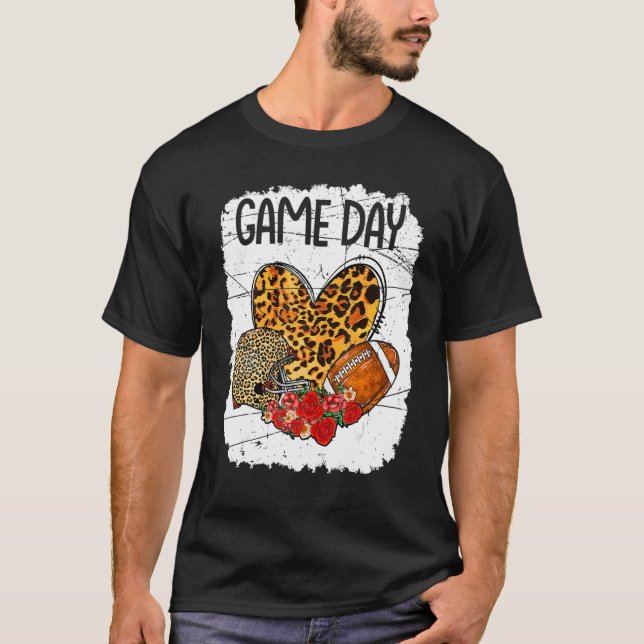 Camiseta Dia de Jogo com Futebol do Coração Leopardo Mamãe  (Frente)