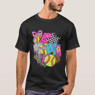 Camiseta Dia de Jogo da Mamãe de Softbol Onça Xadrez Mãe Re