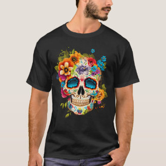 Camiseta Dia De Los Muer Floral Crânio De Açúcar Dia Dos Mo