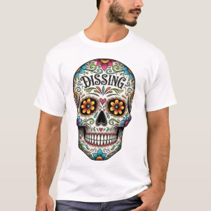 Camiseta Dia de los muertes crânio. Dia Mexicano dos Mortos