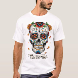 Camiseta Dia de los muertes crânio. Dia Mexicano dos Mortos